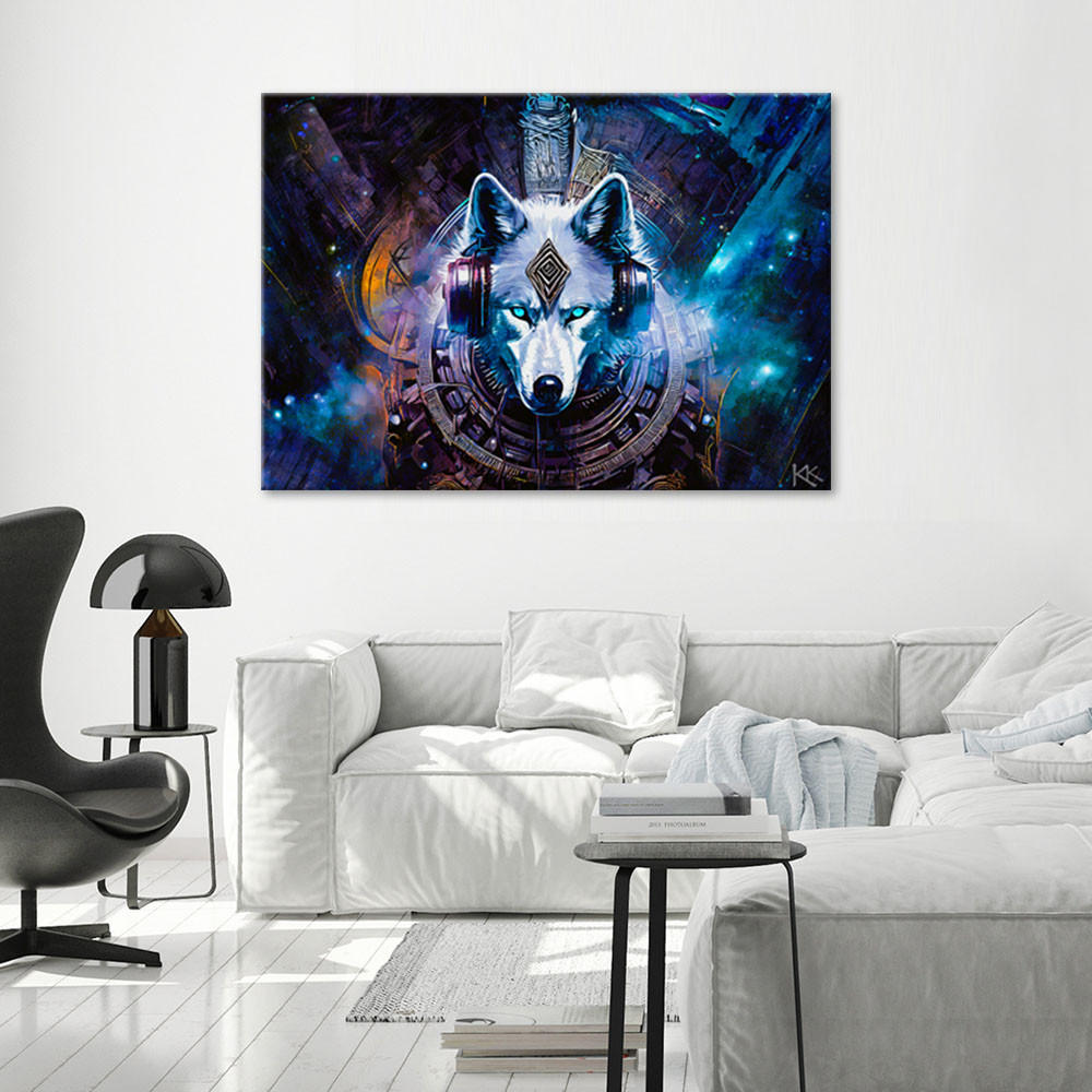 LEINWANDBILD Abstrakte Wölfe 100x70cm - Blau, Textil (100/70cm) - Feeby