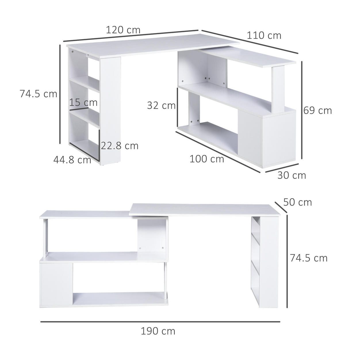 ECKSCHREIBTISCH Weiß 1 Stück - Weiß, Holzwerkstoff (120/110/745cm) - GiPP