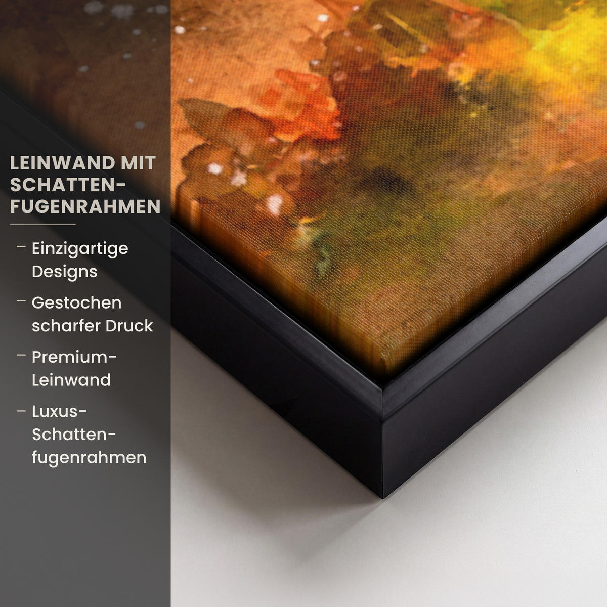 LEINWAND Bilder mit Rahmen - Natur - Ölfarbe - Hirsche - Tiere - Herbst - Orange - 90x90 - Orange, Textil (90/90cm) - MuchoWow