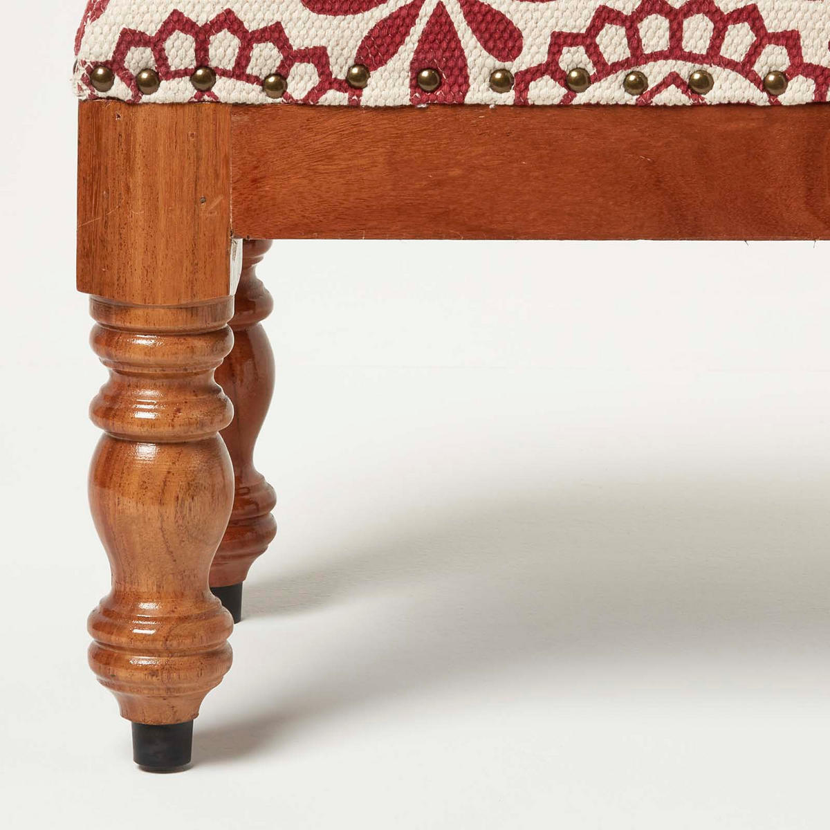 HOCKER Cassia mit Holzbeinen, rot-weiß gemustert, 50/30/40 cm - Rot, Textil (30/40/50cm) - Homescapes