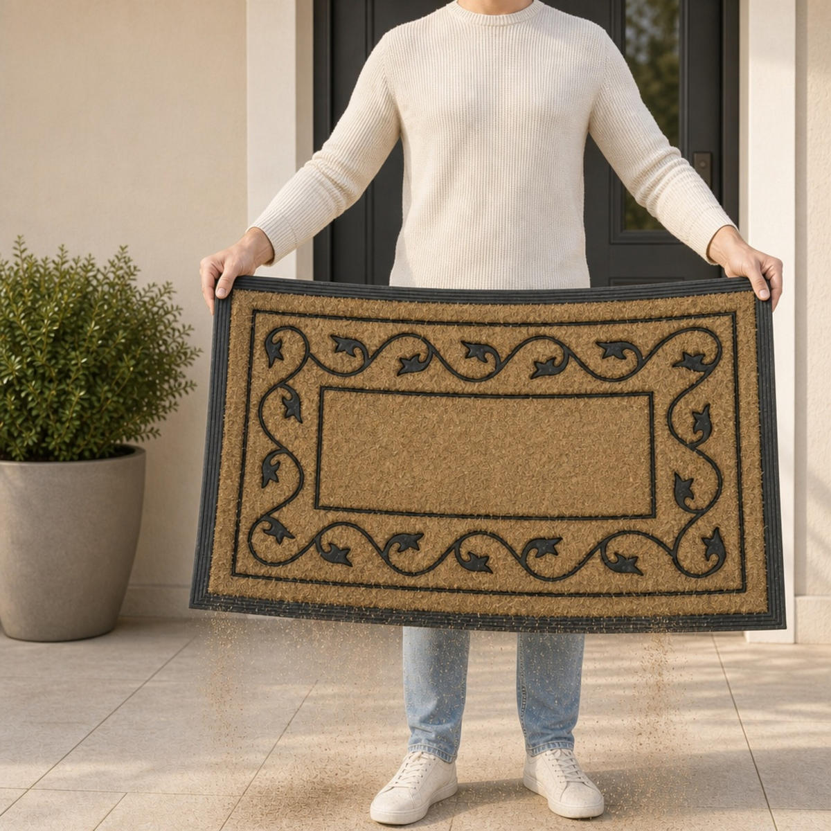 ROHOŽKA Přírodní Černá kokosové vlákno 90x60 cm - světle hnědá, textil/plast (90/60cm) - Relaxdays