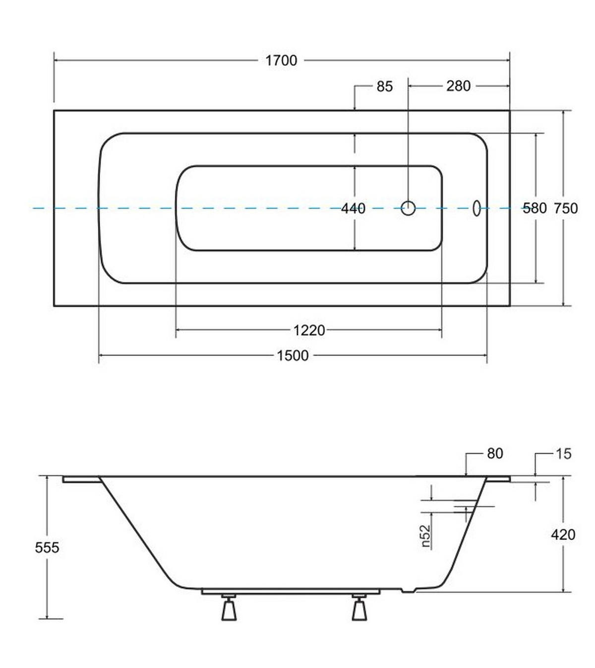 BADEWANNE Rechteck TALIA SLIM 170/75 Ablauf & Füße - Weiß, Kunststoff (75/55.5/170cm) - bad land
