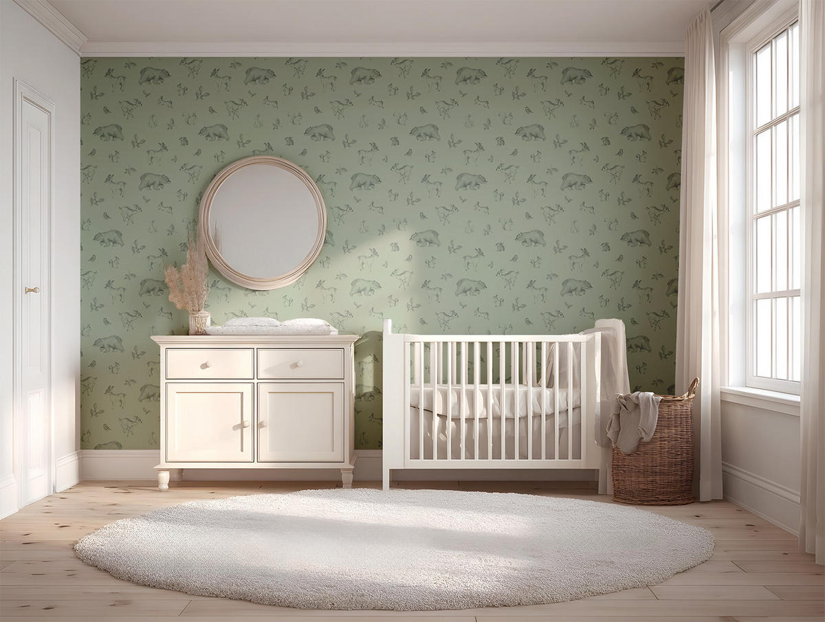 VLIESTAPETE Natural, Waldtiere 50 cm x 10 m Salbeigrün - Salbeigrün/Grün, Papier (1000/50cm) - Lilipinso