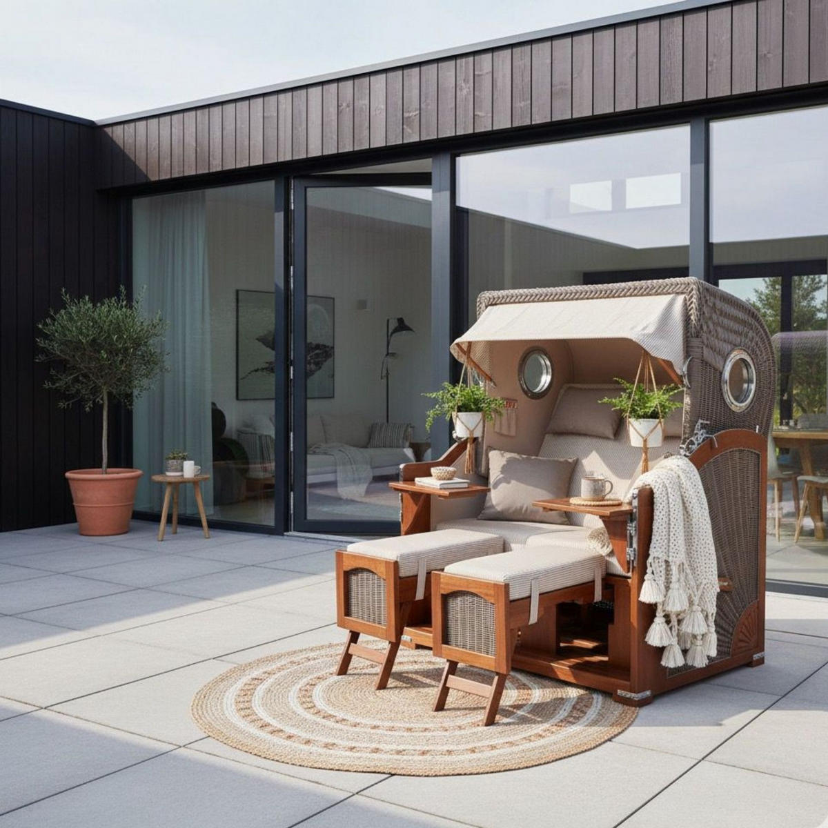 STRANDKORB XXL Düne Grande 2,5 Sitzer - Taupe/Braun, Metall (142/170/95cm) - Mr. Deko