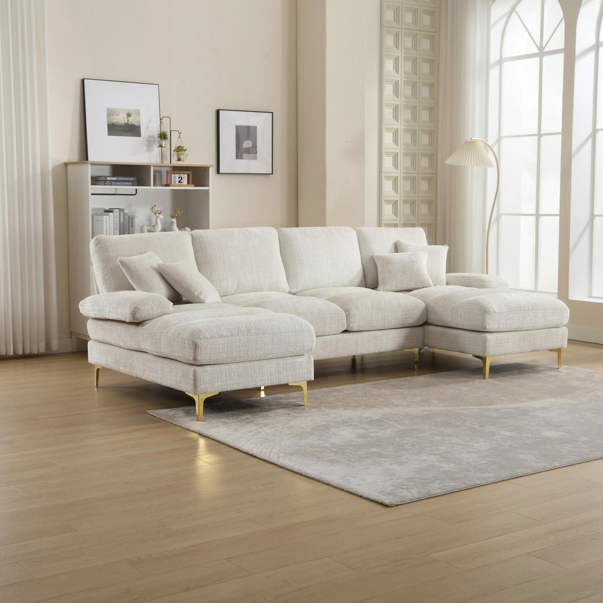 SOFA U-Form mit 2 Liegeflächen ca. 272 x 136 cm Chenille Beige - Beige, Textil (136/88/272cm) - Meubliv