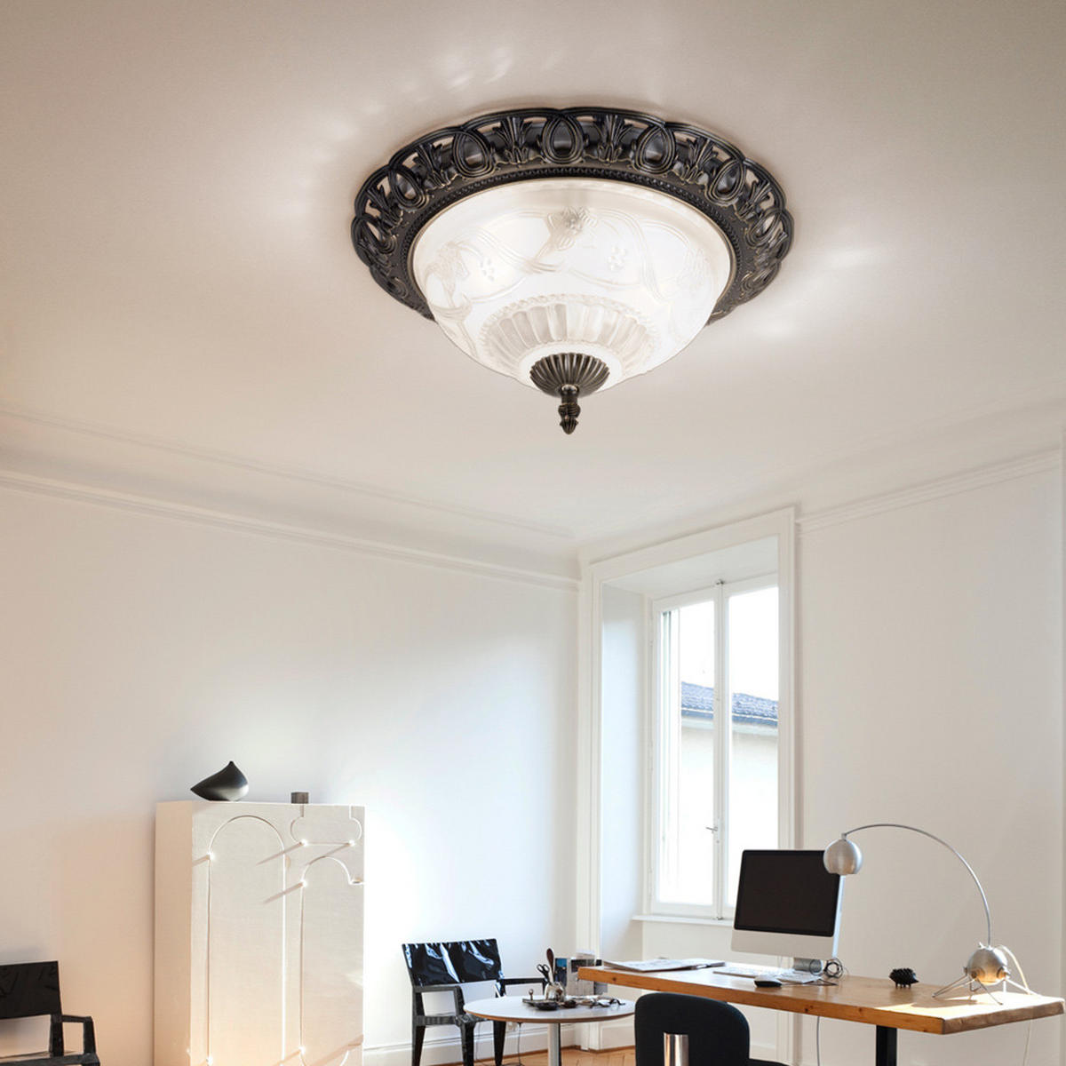LED DECKENLEUCHTE Stahl Silber antik - Silberfarben, Glas (33/33/17cm) - Globo Lighting