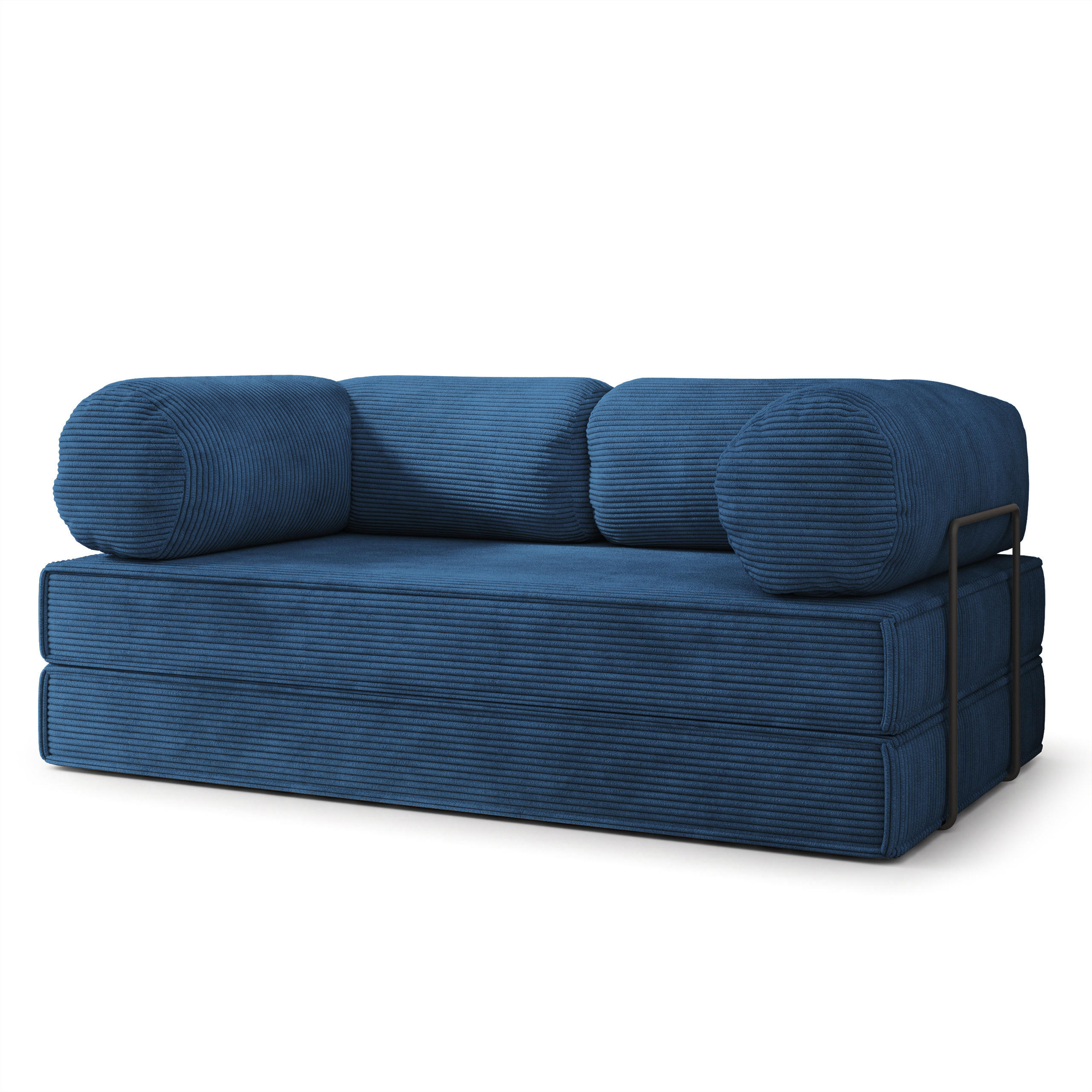 BETTSOFA ALVIO aus Schaumstoff Kordstoff Blau Schlaffunktion - Blau, Textil (170/68/80cm) - MASSENO