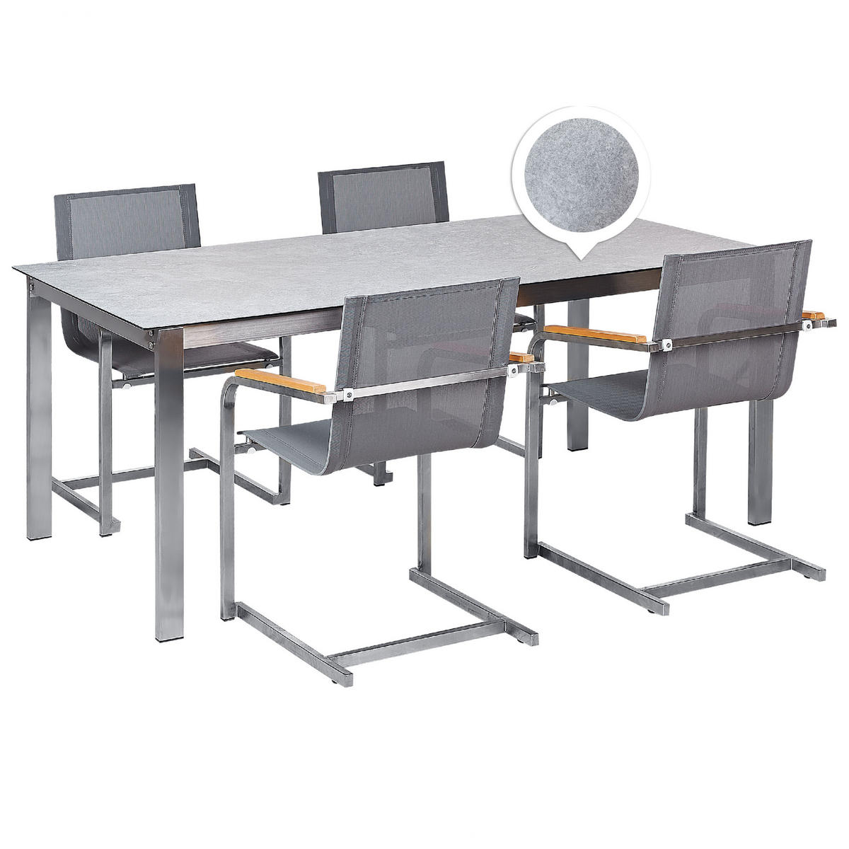 GARTENMÖBEL SET 4-Sitzer Keramik-Glas Textil grau Cosoleto - Silberfarben/Grau, Glas - Beliani