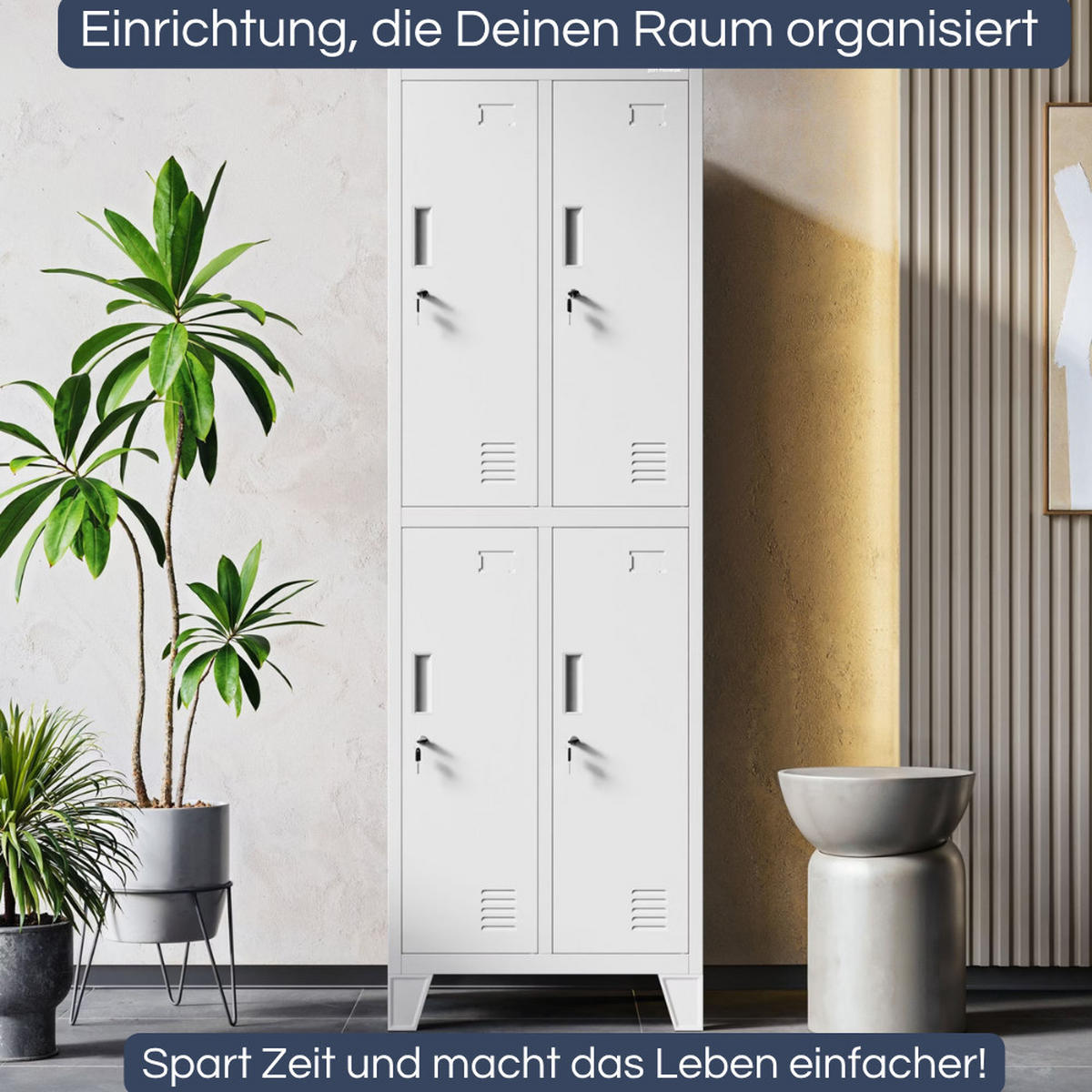 UMKLEIDESCHRANK Spind BARTEK 4 Abteile 172x55,9x45cm Grau - Grau, Metall (55.9/172/45cm) - Jan Nowak