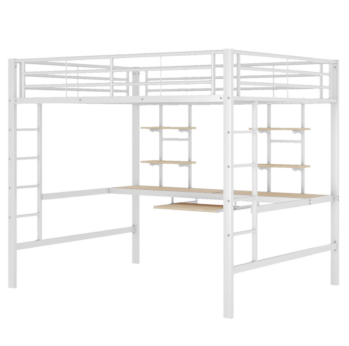 HOCHBETT 140/200 cm aus Metall mit Schreibtisch und 2 Regalen, Weiß - Weiß, Metall (140/200cm) - Flora Grace
