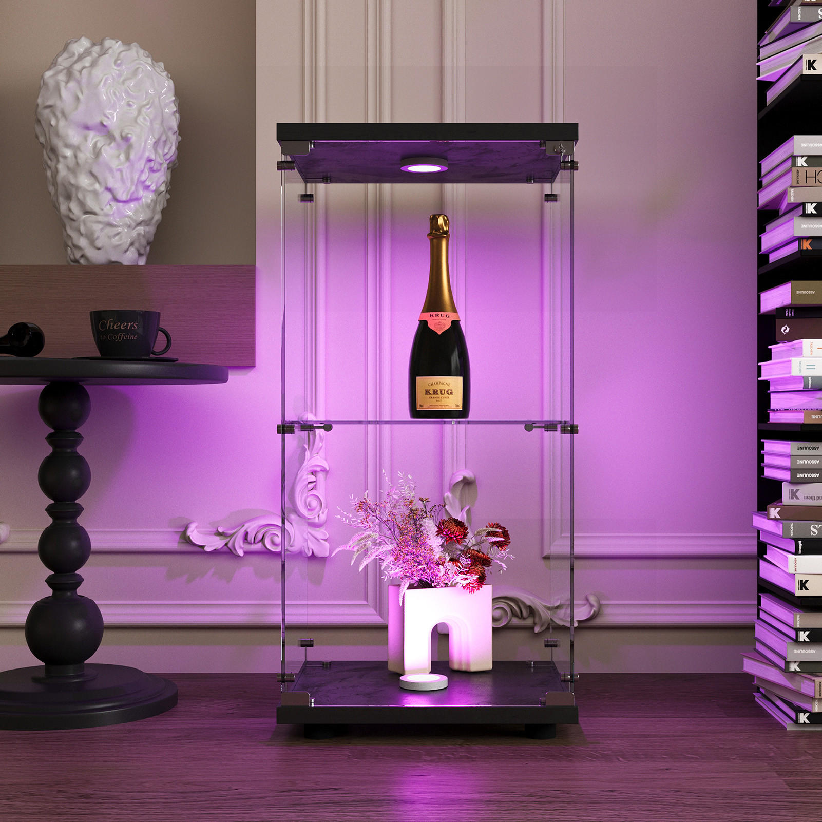 GLASVITRINE Standvitrine in Schwarz, mit 2 Böden und LED aus ESG - Schwarz, Glas (36/86/40cm)