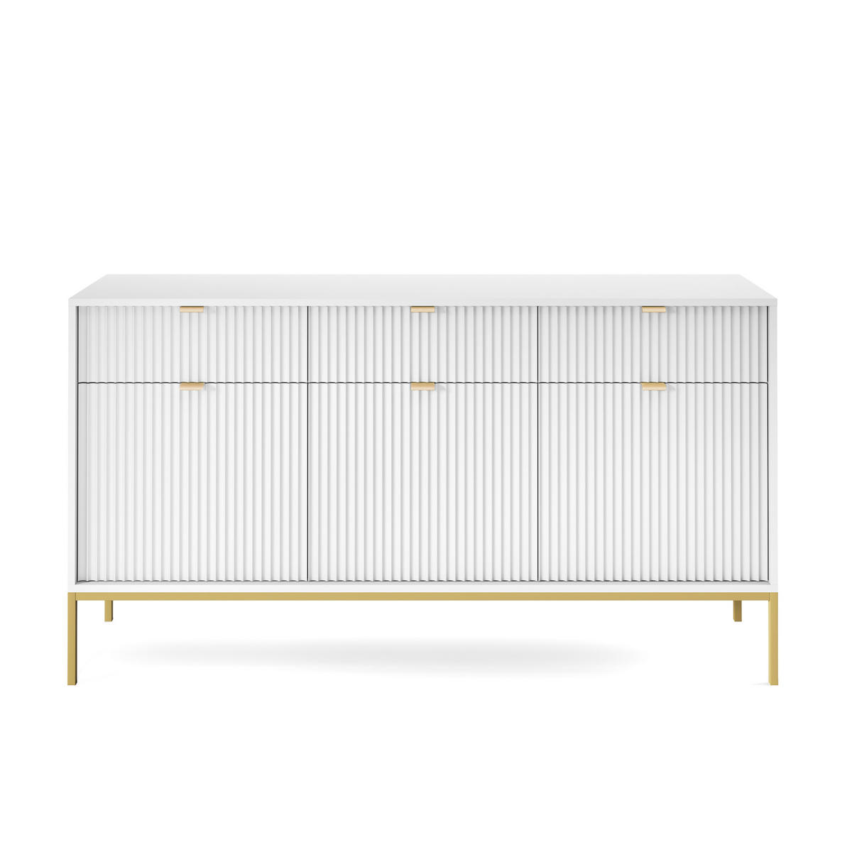 SIDEBOARD STELLARE 154/83/39 cm mit 3 Schubladen 3 Türen Weiß - Goldfarben/Weiß, Holzwerkstoff (154/83/39cm) - MASSENO