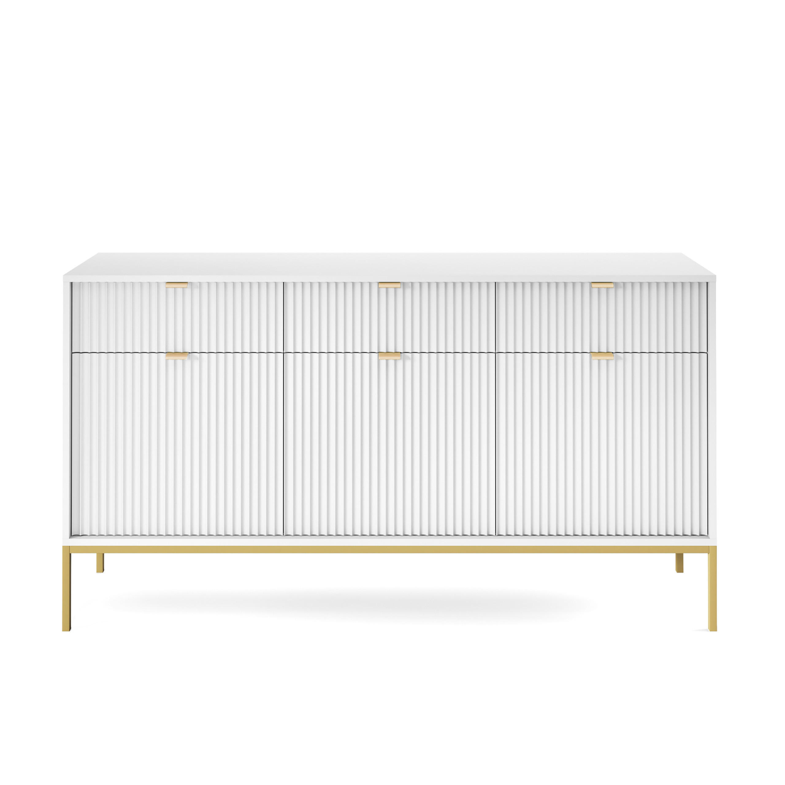 Thumbnail - Masseno Sideboard, Weiß, Gold, Holzwerkstoff, 3 Schubladen, 154x83x39 cm, Wohnzimmer, Kommoden & Sideboards, Kommoden