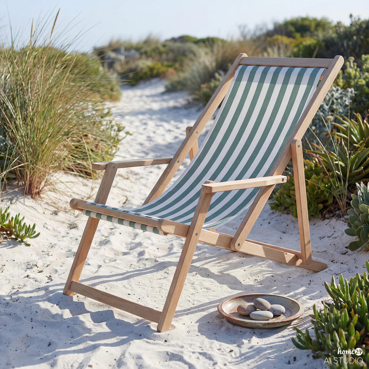 LIEGESTUHL - Akazie massiv / Webstoff - Salbeigrün, Holz/Textil (63/88/102cm) - home24