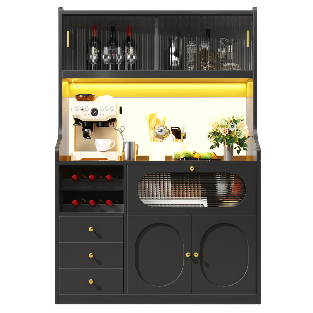 GESCHIRRSCHRANK Schwarz 120/40/180 - Schwarz, Holzwerkstoff (120/180/40cm)