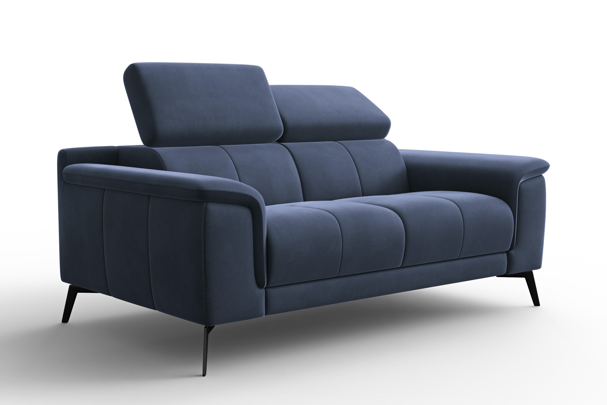 SOFA FIERO 2-Sitzer, Marineblauer Veloursstoff - Blau/Schwarz, Holz/Textil (170/82/103cm) - Courtois Laville