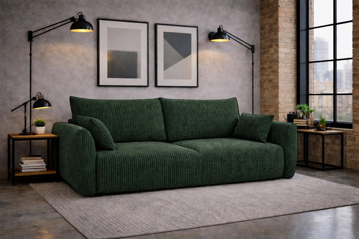 SOFA Mit Schlaffunktion Und Bettkasten, Cordstoff Poso, Grün, Zephira - Grün, Holz (238/87/102cm) - Kaiser Möbel