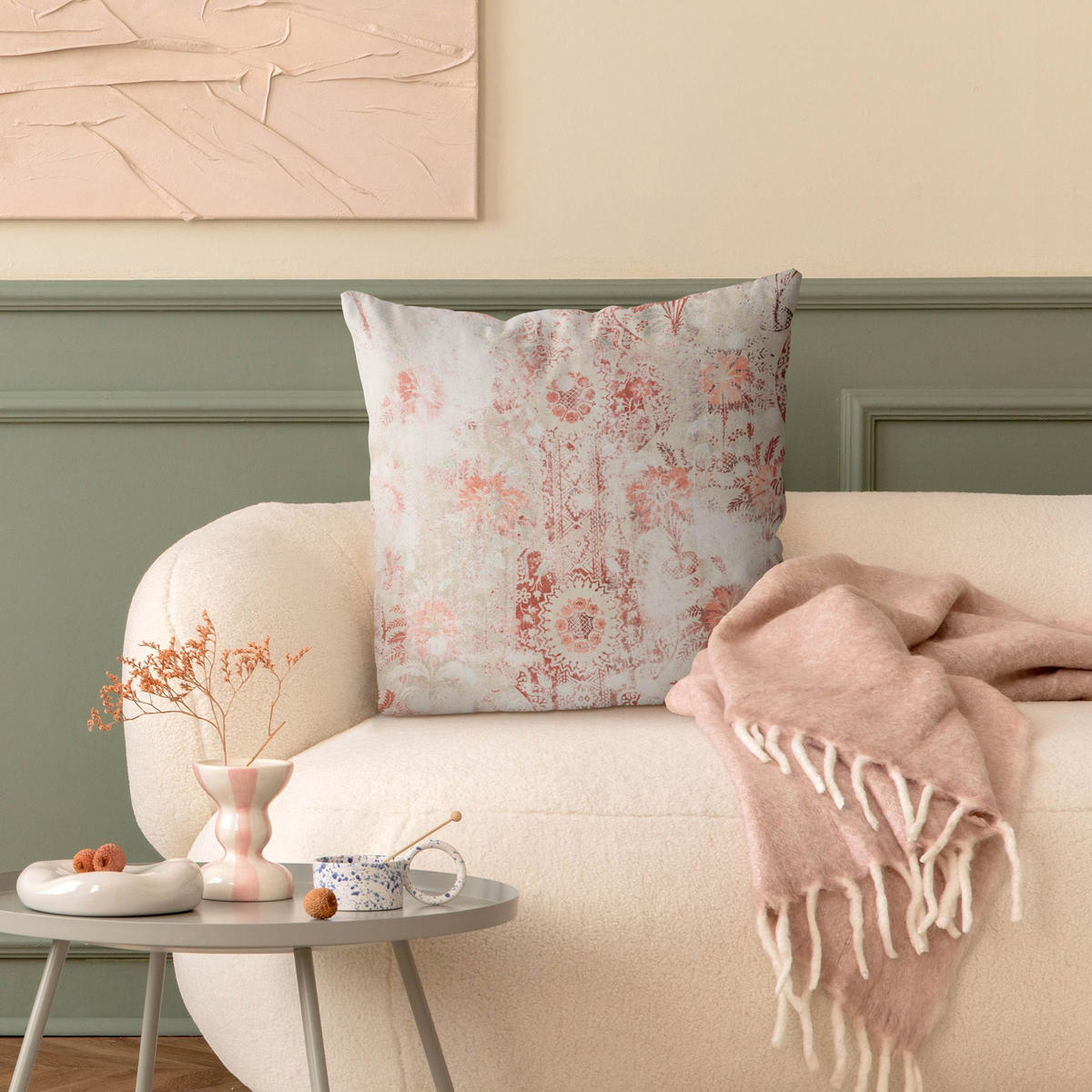 KISSENBEZUG Antike Shabby Barocktapete II 40/40 cm - Rot, Textil (40/40cm) - Bilderwelten