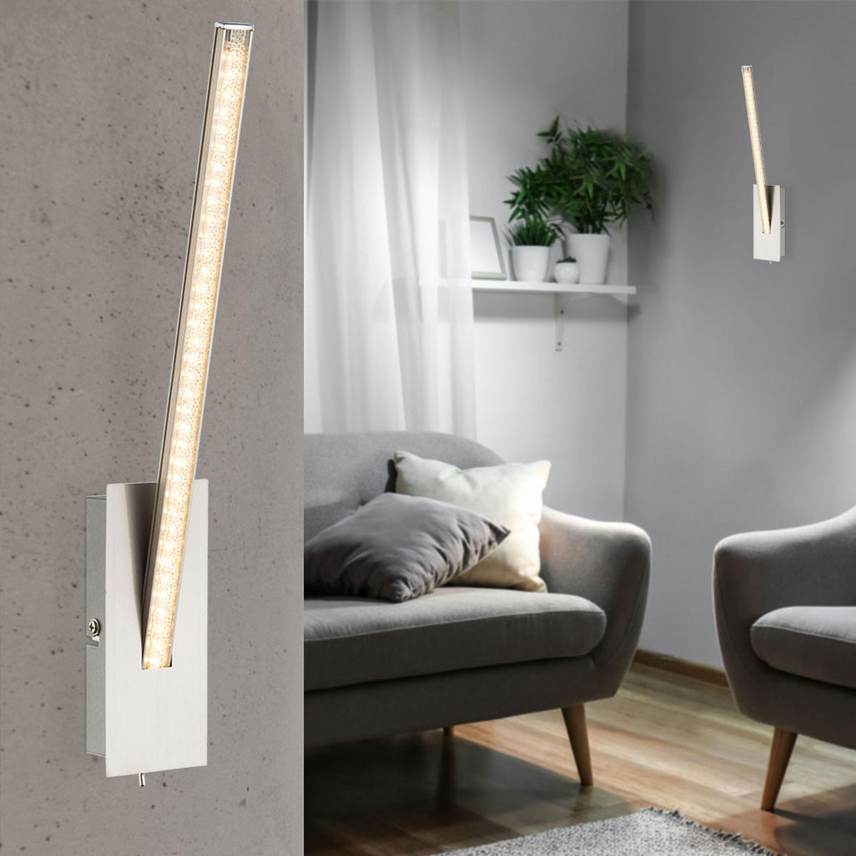 LED WANDLEUCHTE Nickel Matt Silber Kristalloptik 2er Set - Silberfarben, Metall (6.2/35/10.5cm) - Globo Lighting