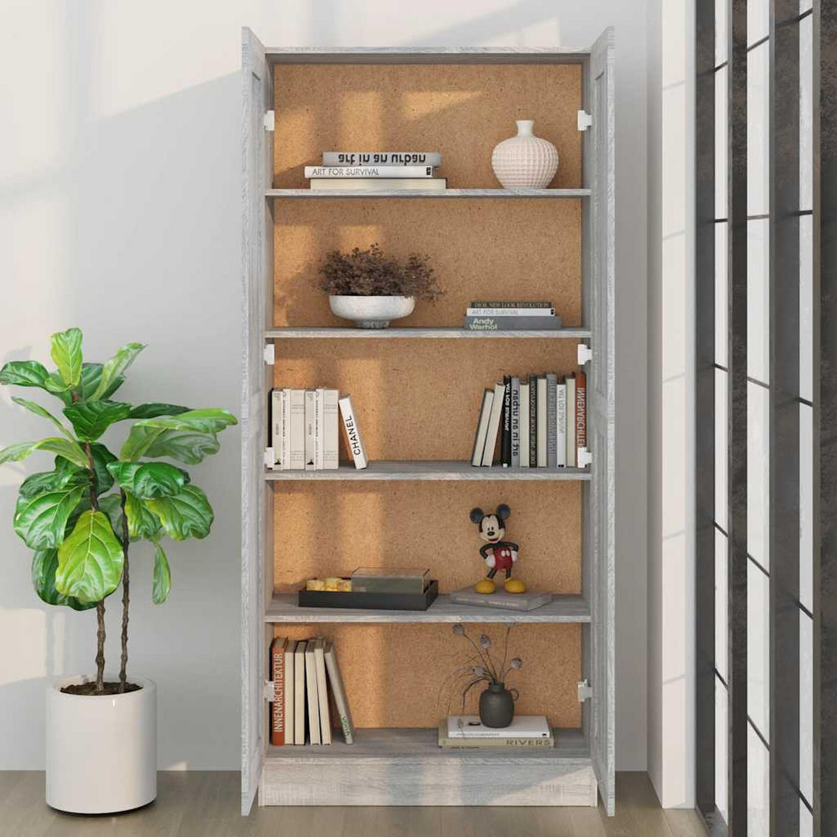 BÜCHERREGAL mit 5 Fächern, 2 Türen 82,5/30,5/185,5 cm aus Holzwerkstoff Grau Sonoma Dekor - Silbereichenfarben, Holz (82.5/185.5/30.5cm) - vidaXL