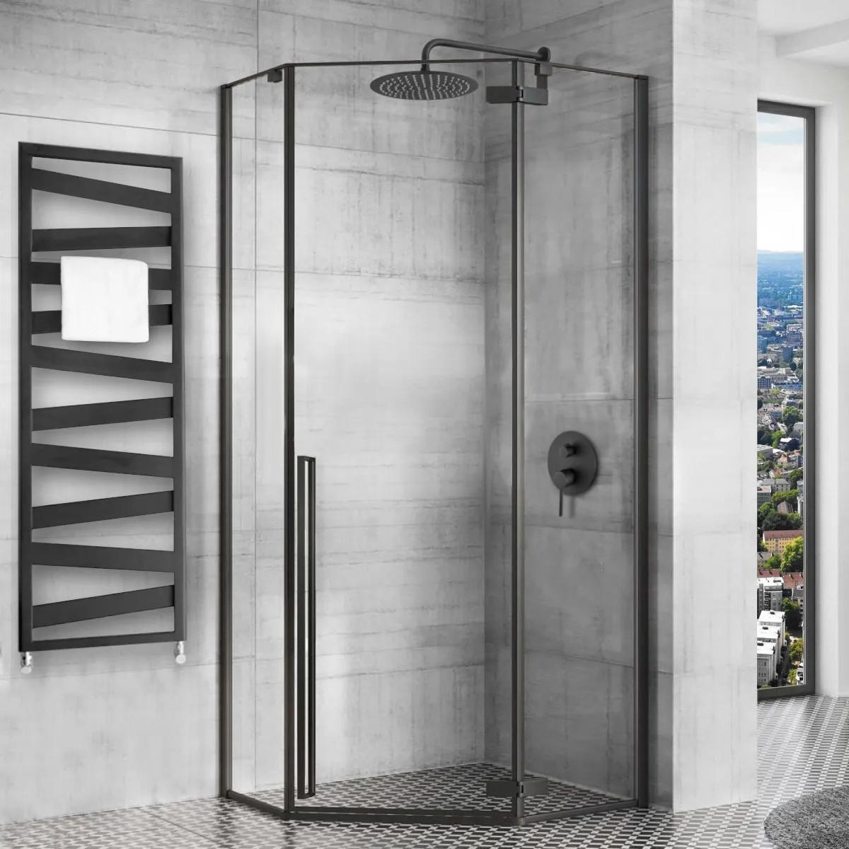 DUSCHKABINE Rea Diamond Black Mat 80x80 mit Duschwanne Diamond - Schwarz, Glas (80/80/195cm) - REA