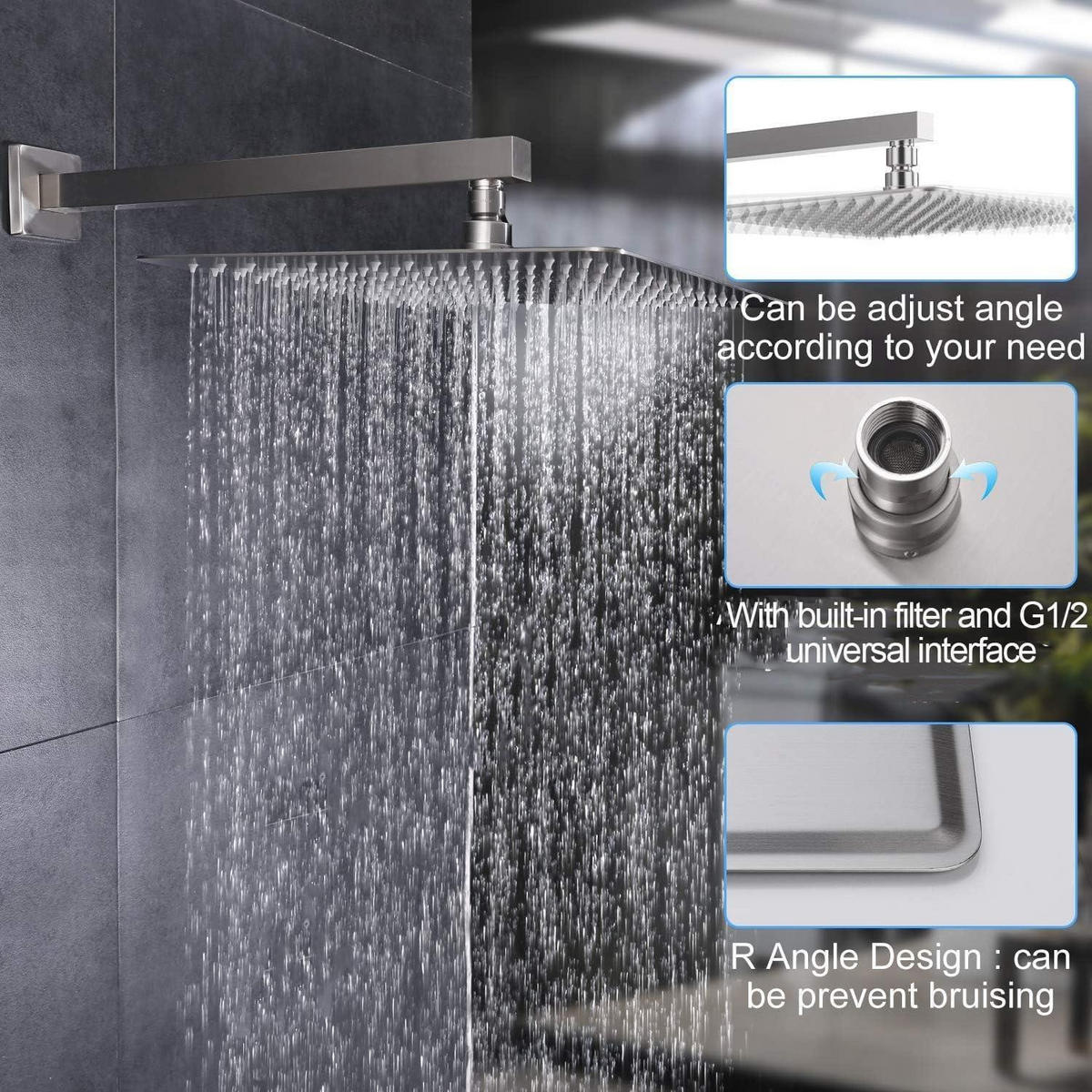 REGENDUSCHE 30 cm Edelstahl quadratisch mit Anti-Kalk-Düsen - Silberfarben, Metall (30/12.7/30cm)