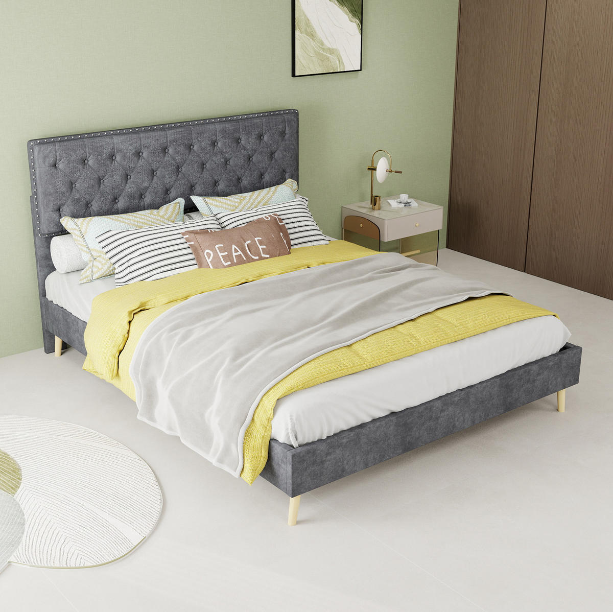 POLSTERBETT aus Samt und Metall 140x200 cm Grau mit Matratze und Stauraum unter dem Bett - Grau, Textil (140/200cm) - IVMEU