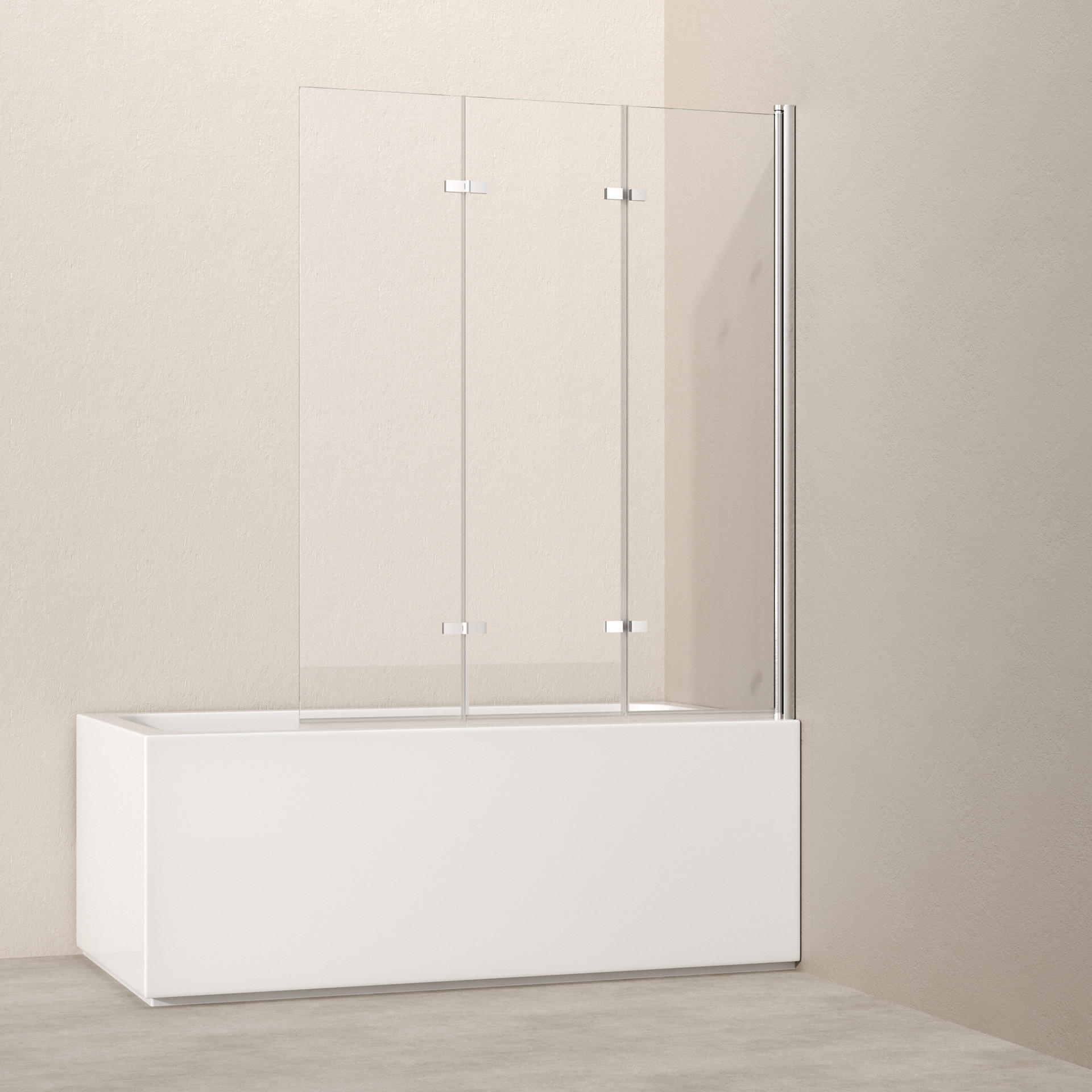 DUSCHWAND für Badewannen Faltbar mit Schwenkfunktion 140/120 cm - Transparent, Glas (120/140cm) - EMKE