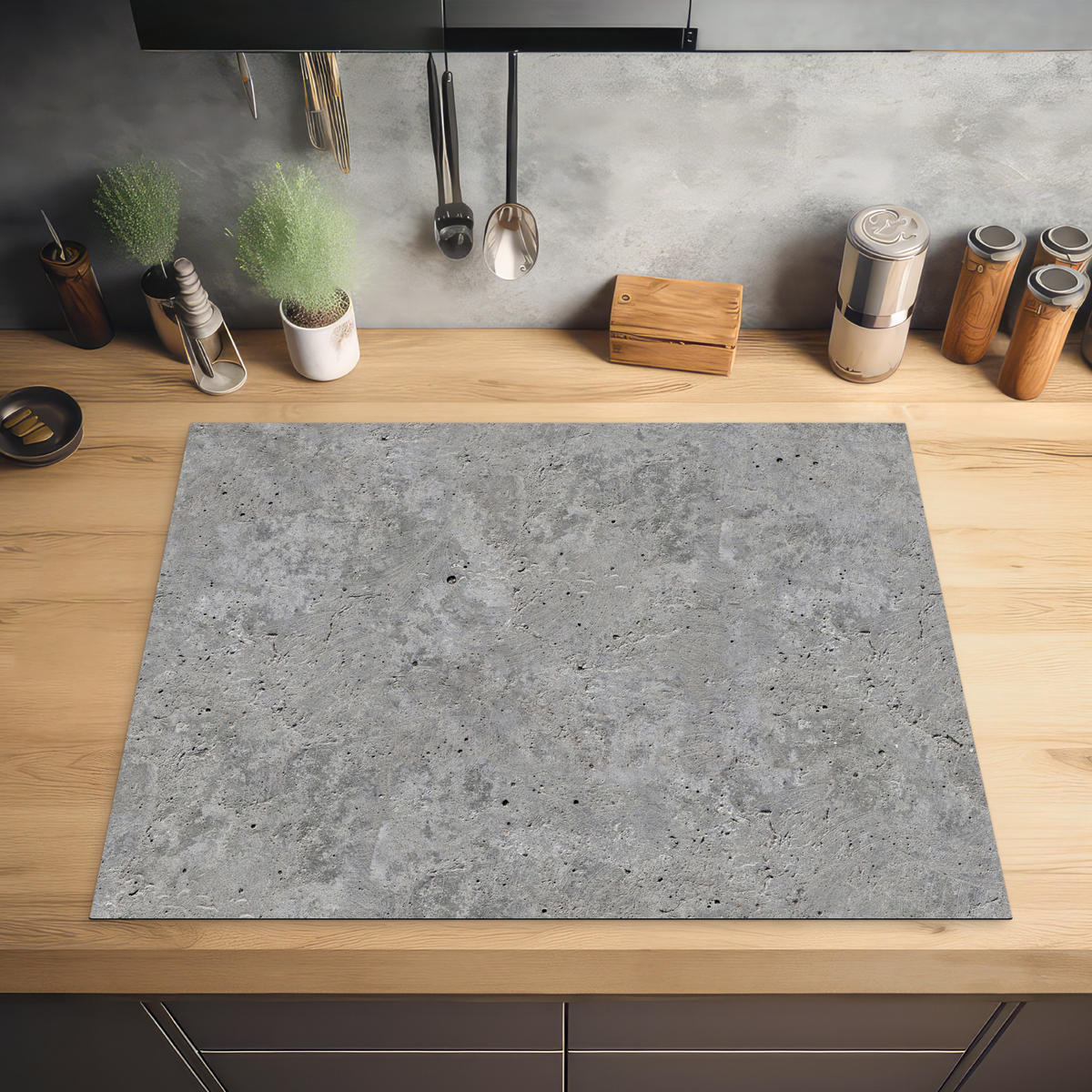 HERDABDECKPLATTE Beton - Schiefer - Grau - Struktur aus Beton Induktionsmatte 77x59 cm - Hellgrau, Kunststoff (77/59/0.2cm) - MuchoWow