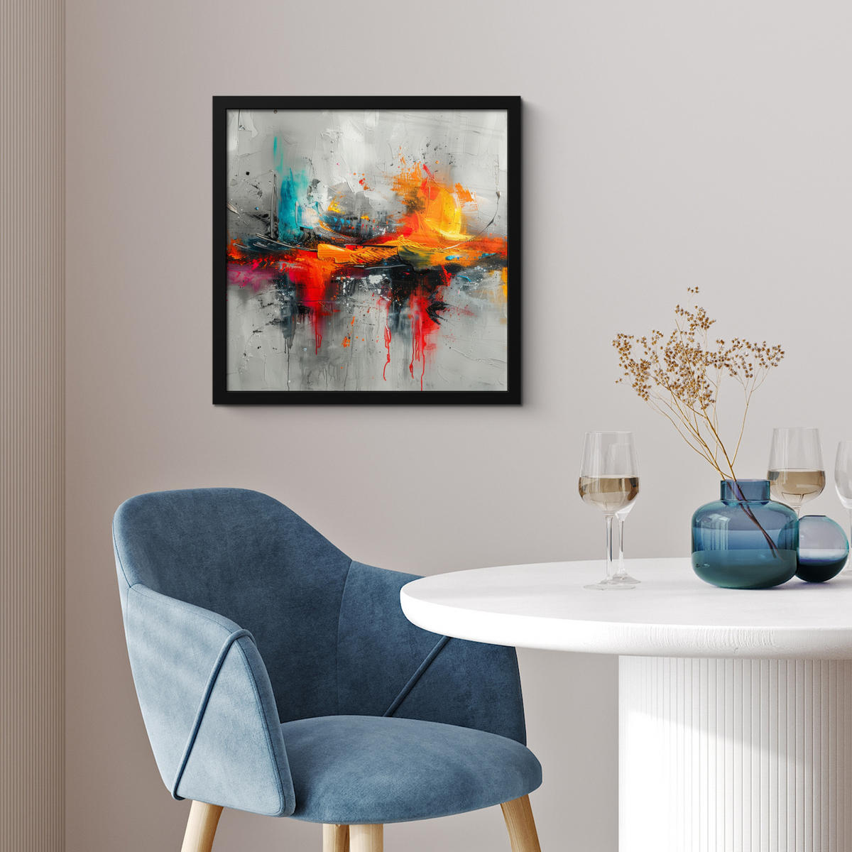 POSTER MIT RAHMEN Moderne Kunst - Orange - Grau - Abstrakt 40x40 cm - Hellgrau, Papier (40/40cm) - MuchoWow