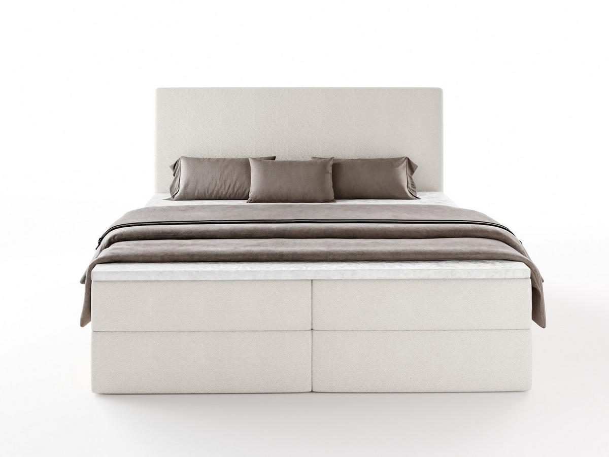 BOXBETT SENTO 140x200 cm mit Bettkasten, Bonell-Matratze H3 und Topper – Bouclé Weiß - Weiß, Textil (140/200cm) - Luxkor24