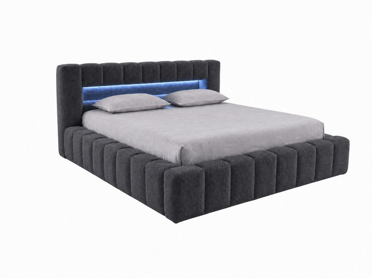 POLSTERBETT Mira-Lights Anthrazit 180/200 cm mit Bettkasten, Matratzen - Anthrazit, Textil/Metall (180/200cm) - wonello