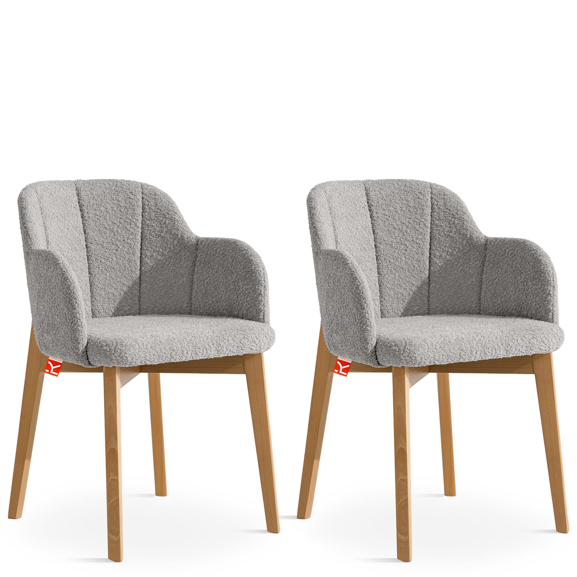 POLSTERSTUHL LONIS Esszimmerstühle 2er Set - Eichefarben/Hellgrau, Holz/Textil (55/82/54cm) - KONSIMO®