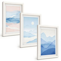 BILDER SET 3er Set - 20x30 cm Weißer Rahmen - Aquarell: Blau-rosa Berge - Weiß, Kunststoff (20/30cm) - TULUP