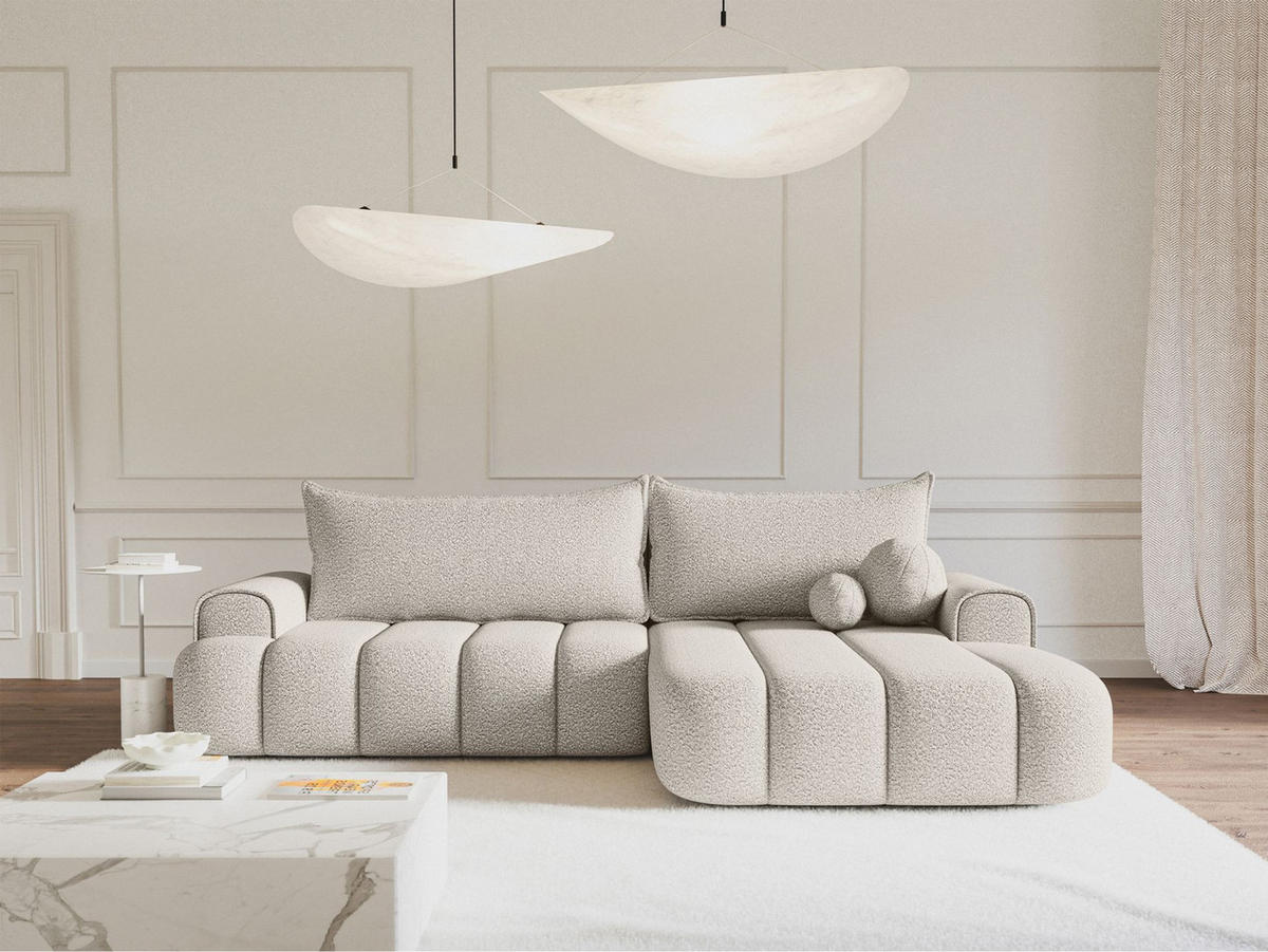 ECKSOFA Dandelino Creme mit Bouclé-Bezug, rechts - Creme/Schwarz, Kunststoff/Textil (275/168cm) - Selsey