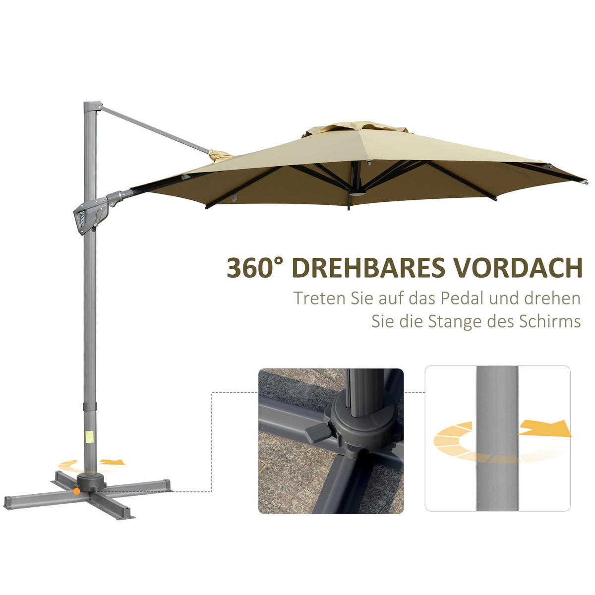 SONNENSCHIRM, Aluminium, Stahl, Khaki - Braun, Metall (298/298cm) - Outsunny
