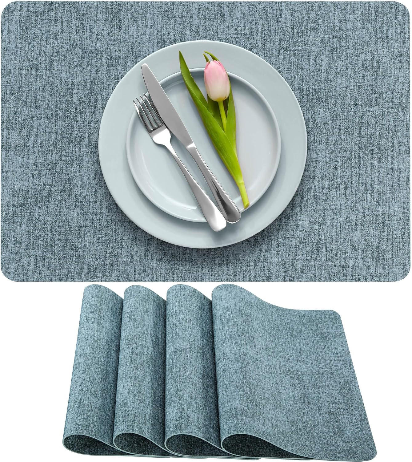 PLATZSET 4-teilig – 43 x 30 cm – Blau - Blau, Leder (43/30cm)