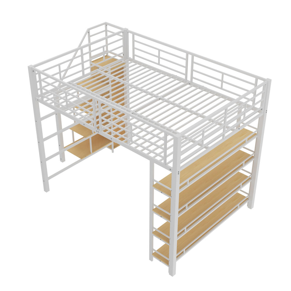 HOCHBETT 140x200 cm Treppe Schrank weiß - Weiß, Metall (140/200cm) - LEBENLANG
