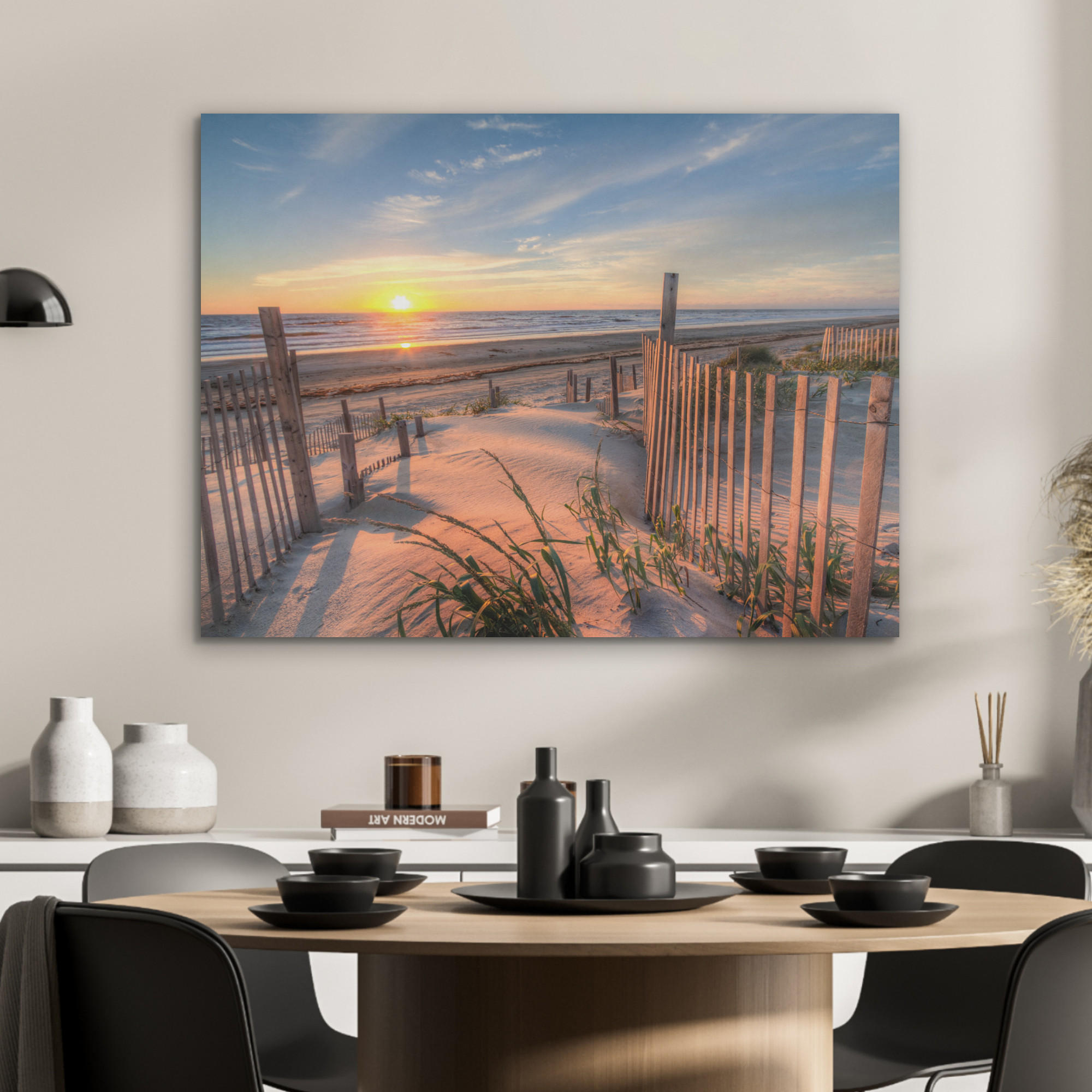 AKUSTIKPANEEL Strand - Meer - Düne - Sonnenuntergang - Landschaft 80x60 cm - Beige, Textil (80/0.9/60cm) - MuchoWow