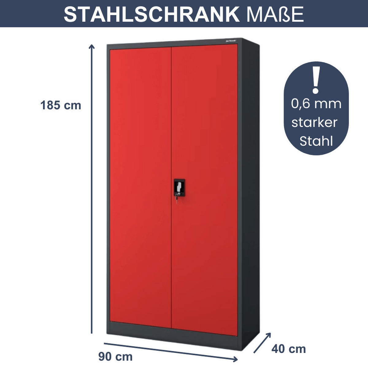 AKTENSCHRANK abschließbar KADO mit Flügeltüren 185x90x40cm Anthrazit-Rot - Anthrazit, Metall (90/185/40cm) - DELUKE