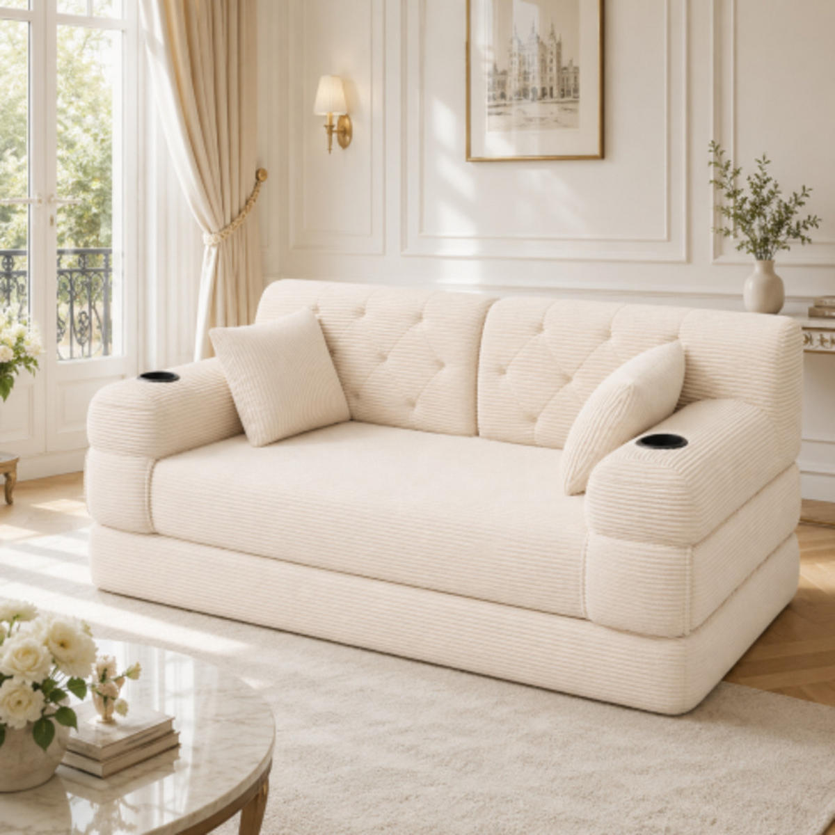 SCHLAFSOFA mit Metallrahmen beige 168×80×81 cm aus Cordstoff - Beige, Textil (80/81/168cm) - Luhomfu