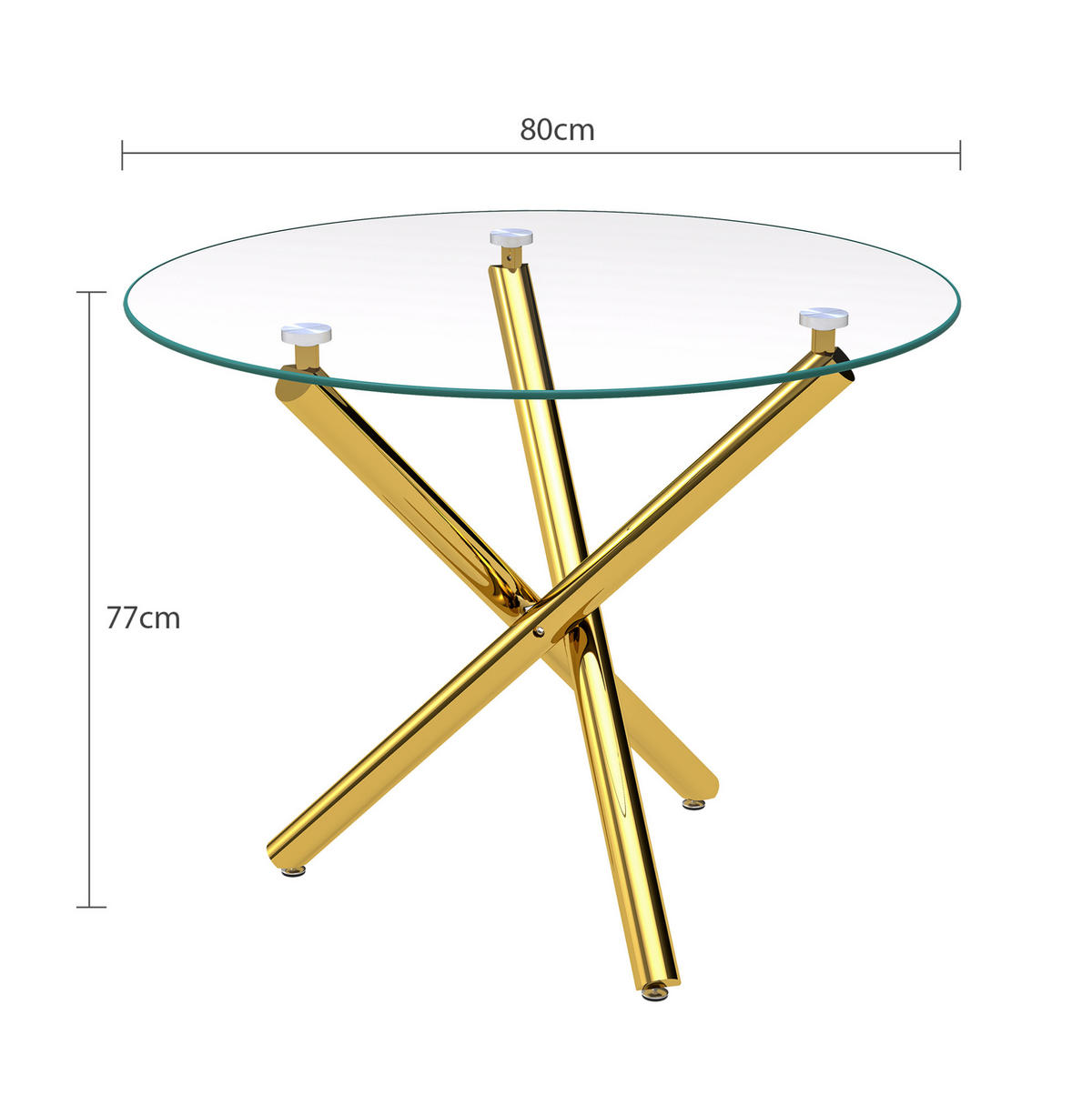 ESSTISCH 80/80/76 cm gold aus Glas und Metall mit verstellbaren Gleitern - Goldfarben, Metall (80/80/76cm) - OKWISH