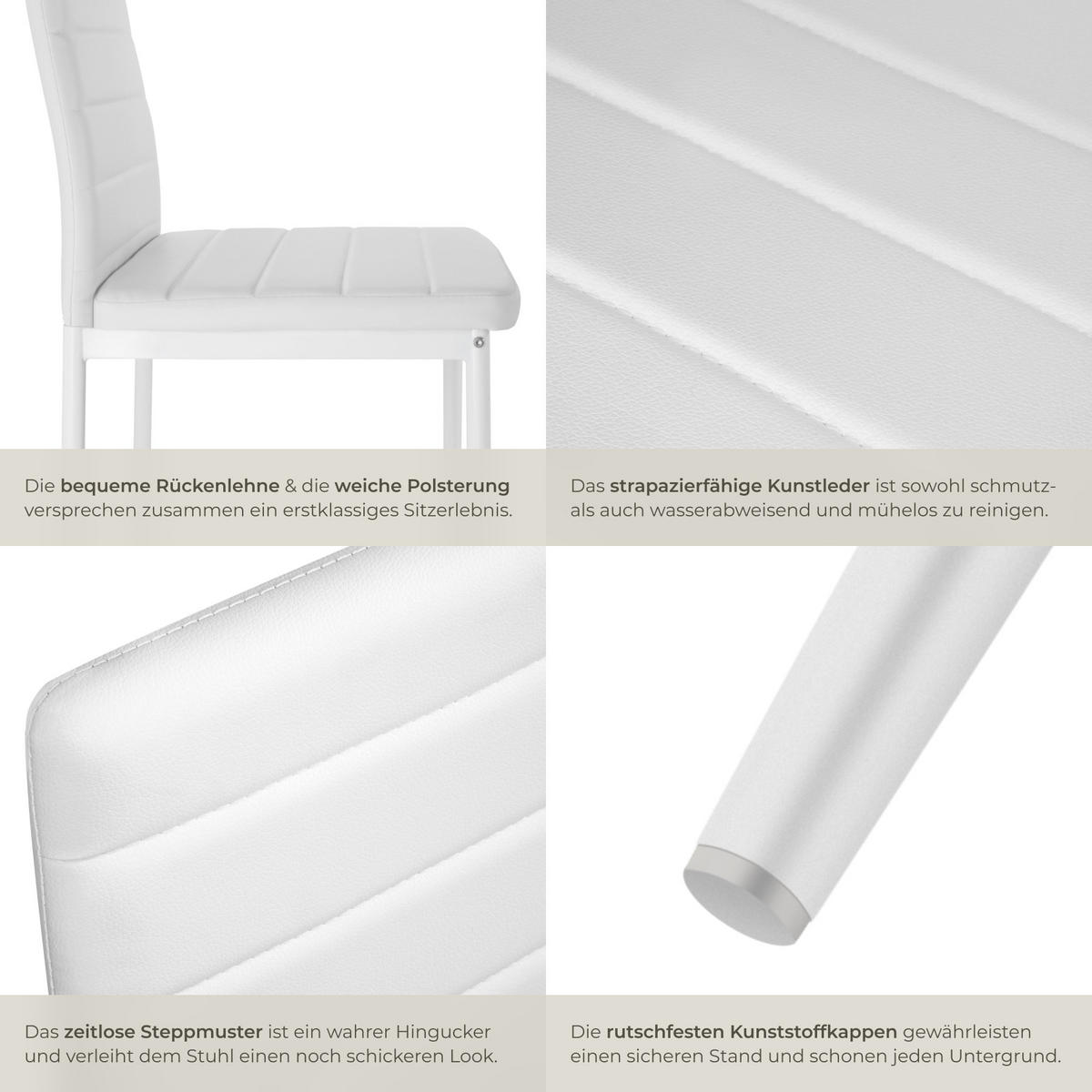 ESSZIMMERSTUHL 4er Set Thomas 41 x 45 x 98 5 cm weiß - Weiß, Textil (48/98.5/45cm) - tectake