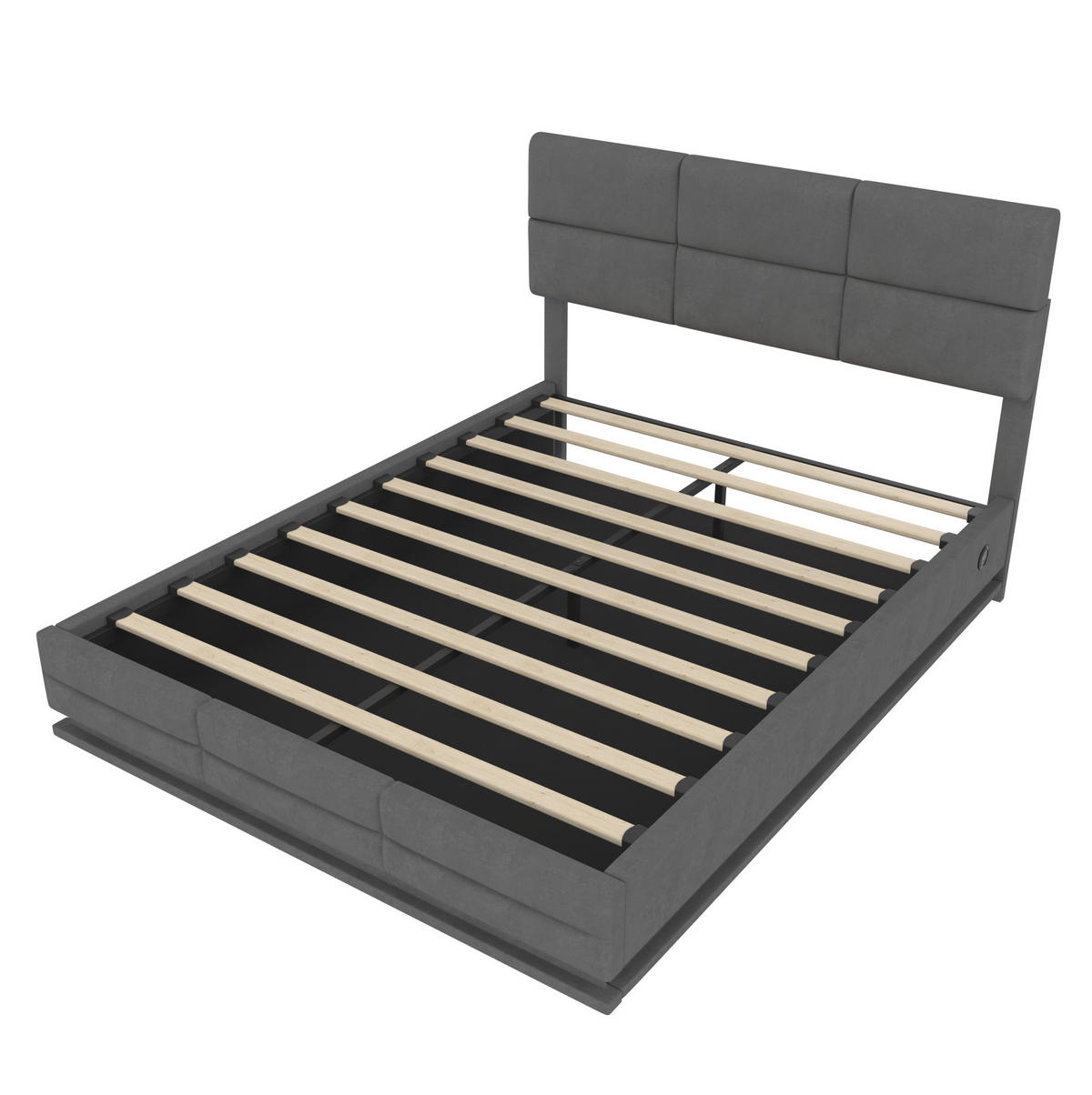POLSTERBETT 140/200 cm dunkelgrau aus Samt mit LED, USB und Stauraum - Dunkelgrau, Textil (140/200cm) - OKWISH