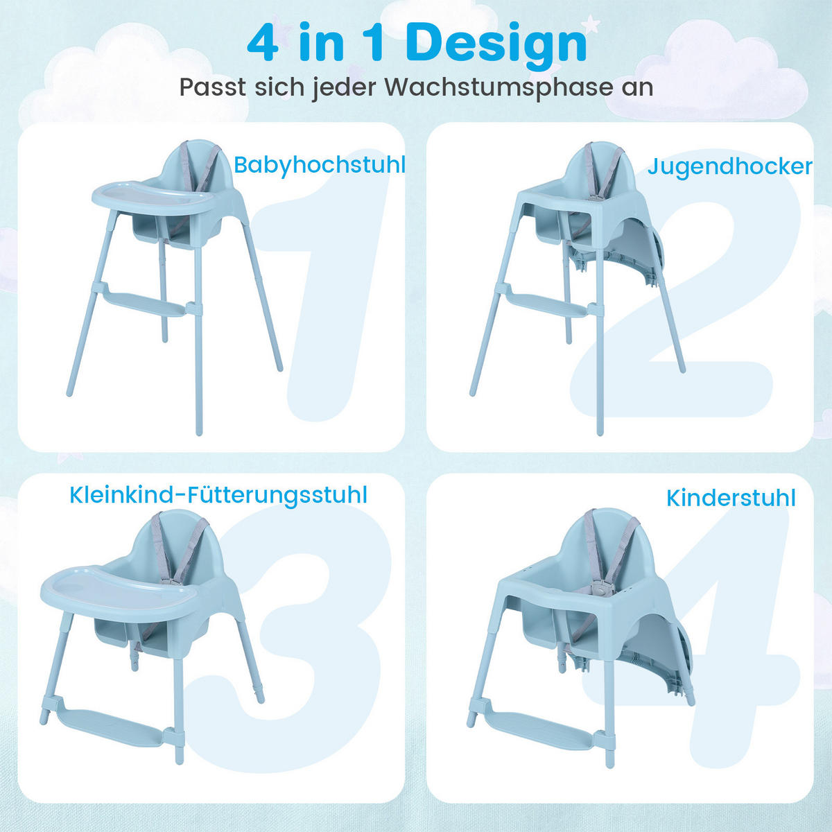 KINDERHOCHSTUHL aus Metall blau - Blau, Metall (56/56.5/46cm) - COSTWAY