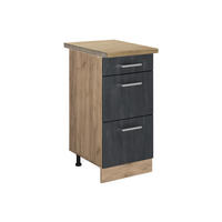 KÜCHENUNTERSCHRANK R-Line Schwarz Beton 40 cm AP Eiche - Eiche Wotan/Schwarz, Holzwerkstoff (40/81.6/60cm) - Vicco