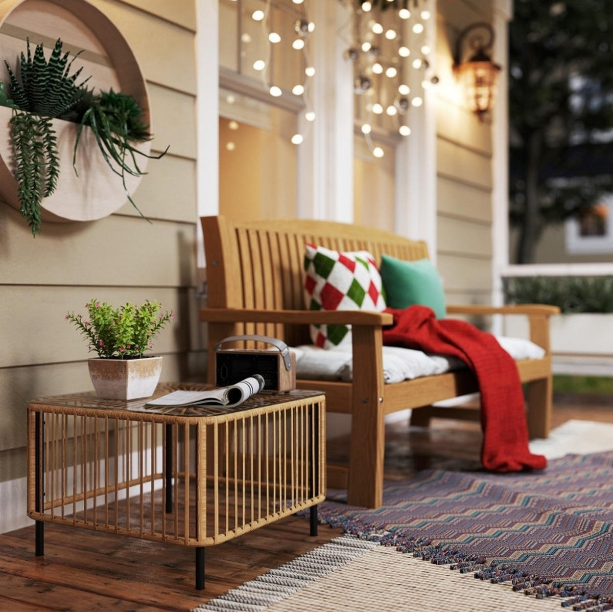 GARTENTISCH aus Rattan 65x65x43 cm Naturfarbe mit Glasplatte - Naturfarben, Glas (65/65/43cm) - Modfu
