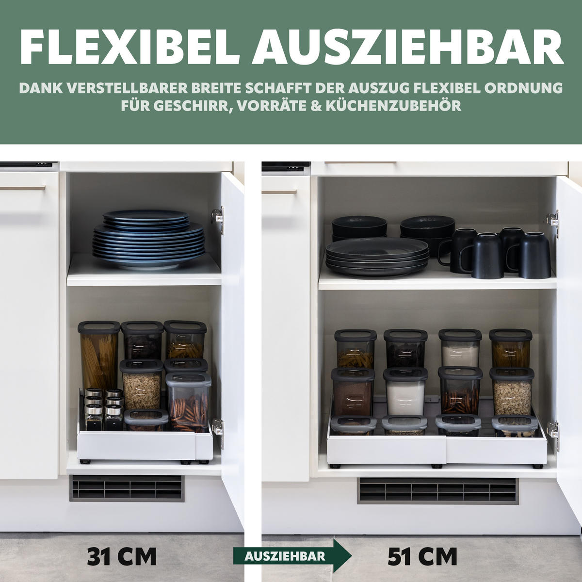 TELESKOPSCHUBLADEN (2er Set), ausziehbar, Metall, weiß - Weiß, Metall (51/6/42cm) - bremermann