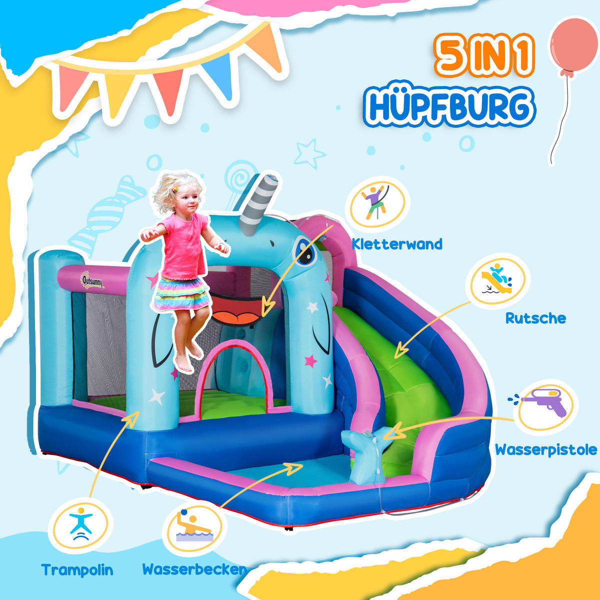 HÜPFBURG - Multicolor, Kunststoff (280/330cm) - Outsunny