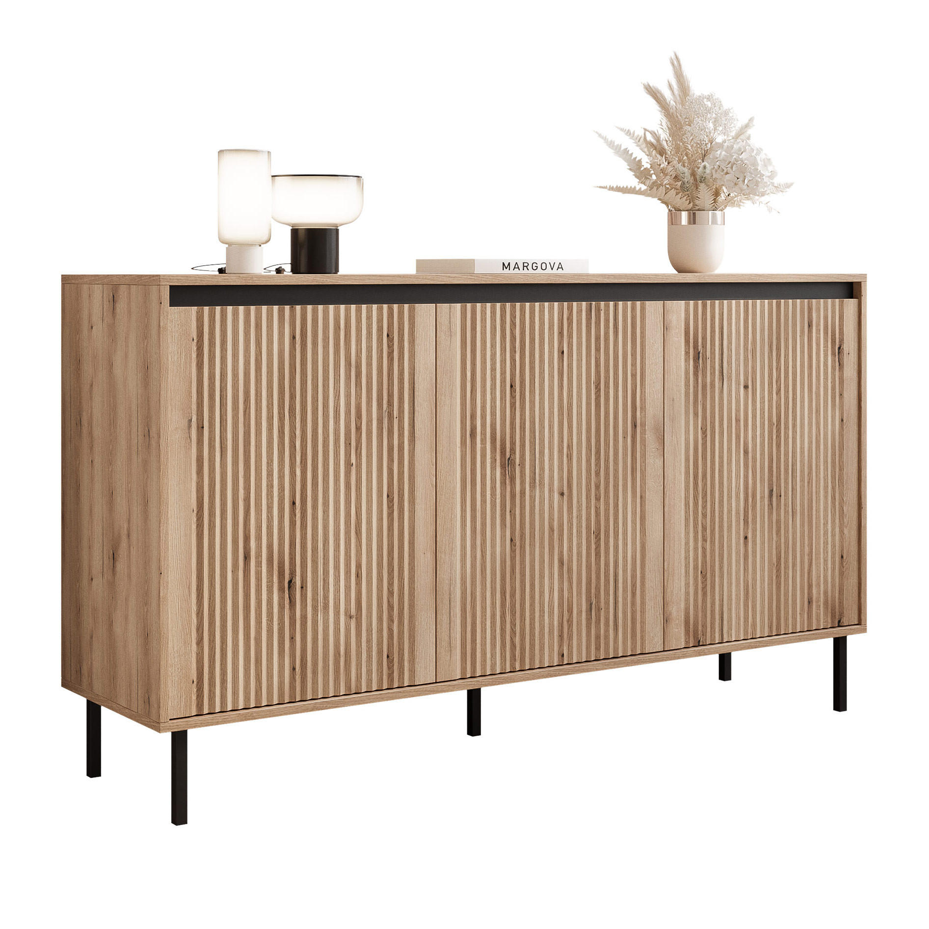KOMMODE LIRA 149 cm, Evoke-Eiche - Eichefarben/Schwarz, Holzwerkstoff/Metall (149/100/40cm) - Idohome